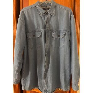 Roundtree & Yorke Outdoors Denim Shirt Jacket Mens LT Plaid Lined Flannel